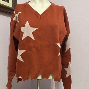 Starry V-Neck Sweater in Rust